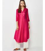 magenta plain silk blend stitched kurti