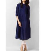 blue plain linen stitched kurti