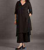 black plain silk blend stitched kurti
