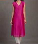 pink plain chanderi stitched kurti