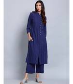 blue plain cotton stitched kurti