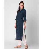 blue plain linen stitched kurti