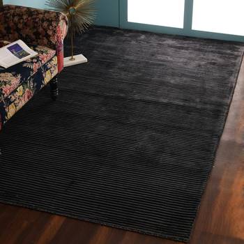 PEQURA Dark Grey Viscose Hand Woven Patterned Rectangle Carpet 1