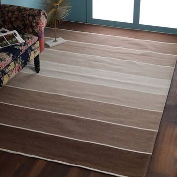 PEQURA Brown Woollen Stripes Patterned Hand Woven Carpet 1