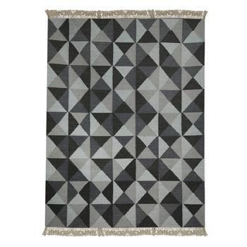 PEQURA Blue and Grey Woollen Geometric Patterned Hand Woven Carpet 3