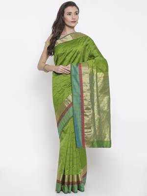 CLASSICATE from the house of The Chennai Silks Women's Green Pure Kanchipuram Silk Saree With Blouse 1