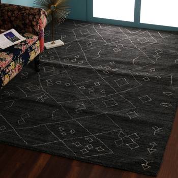 PEQURA Dark Grey and Off-White Woollen Abstract Patterned Tufted Carpet 1