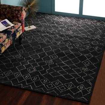 PEQURA Dark Grey Woollen Hand Woven Patterned Tufted Carpet 1