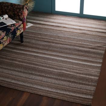 PEQURA Brown Woollen Stripes Patterned Rectangle Hand Woven Carpet 1