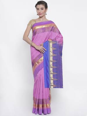 CLASSICATE from the house of The Chennai Silks Women's Pink Pure Dharmavaram Silk Saree With Blouse 1