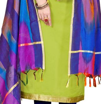 Women's Light Green Banarasi Cotton salwar Suit With Rainbow Banarasi Dupatta 3