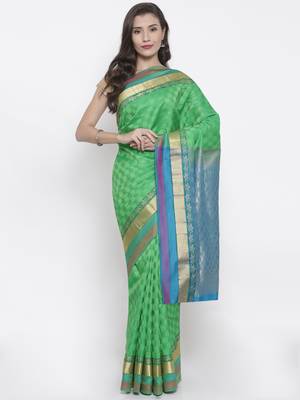 CLASSICATE from the house of The Chennai Silks Women's Green Pure Dharmavaram Silk Saree With Blouse 1