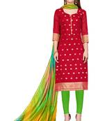 Women's Maroon Banarasi Cotton wedding Dress Material With Rainbow Banarasi Dupatta