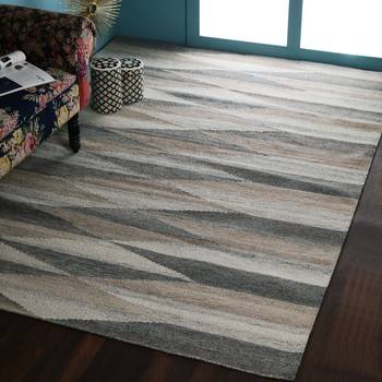 PEQURA Beige and Brown Woollen Patterned Hand Woven Carpet 1
