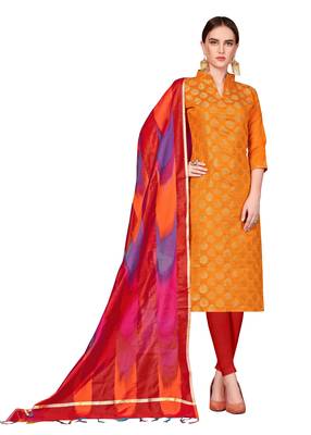 Women's Orange Banarasi Cotton Salwar Suit With Rainbow Banarasi Dupatta 1