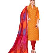 Women's Orange Banarasi Cotton Salwar Suit With Rainbow Banarasi Dupatta