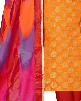 Women's Orange Banarasi Cotton Salwar Suit With Rainbow Banarasi Dupatta 3
