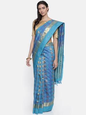 CLASSICATE from the house of The Chennai Silks Women's Blue Pure Dharmavaram Silk Saree With Blouse 1
