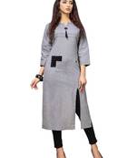 Women'S Grey Color Khadi Cotton Designer Kurti