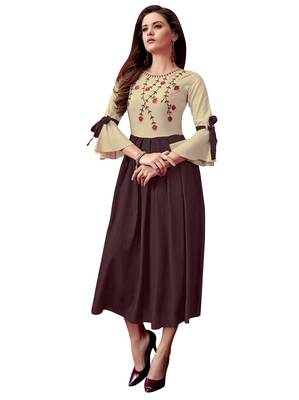 Women'S Beige,Brown Color Rayon Designer Kurti 1