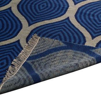 PEQURA Blue and Beige Woollen Stripes Patterned Hand Woven Carpet 2