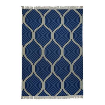 PEQURA Blue and Beige Woollen Stripes Patterned Hand Woven Carpet 3
