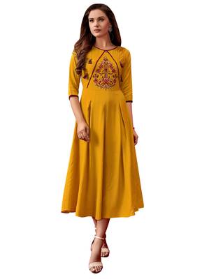 Women'S Yellow Color Rayon Designer Kurti 1