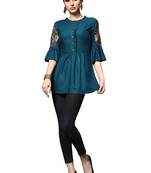 Women'S Blue Color Rayon Designer Multi Embrodiery Work Crop Top Kurti