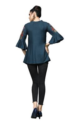 Women'S Blue Color Rayon Designer Multi Embrodiery Work Crop Top Kurti 2