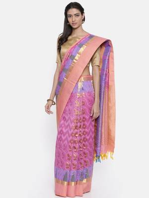 CLASSICATE from the house of The Chennai Silks Women's Violet Pure Dharmavaram Silk Saree With Blouse 1