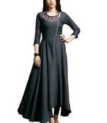 Women'S Purple Color Namo Cotton Designer Multi Embrodiery Work Gown Kurti