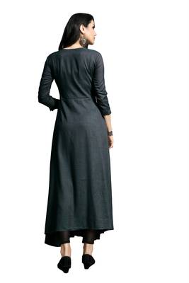 Women'S Purple Color Namo Cotton Designer Multi Embrodiery Work Gown Kurti 3