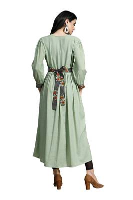 Women'S Sea Green Color Namo Cotton Designer Multi Embrodiery Work Gown Kurti 3