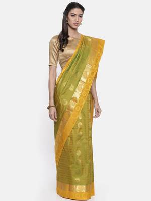 CLASSICATE from the house of The Chennai Silks Women's Green Pure Dharmavaram Silk Saree With Blouse 1