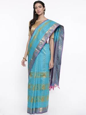 CLASSICATE from the house of The Chennai Silks Women's Blue Pure Dharmavaram Silk Saree With Blouse 1