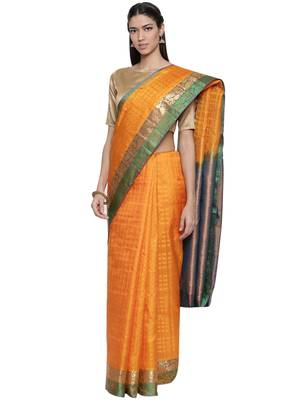 CLASSICATE from the house of The Chennai Silks Women's Yellow Pure Kanchipuram Silk Saree With Blouse 1