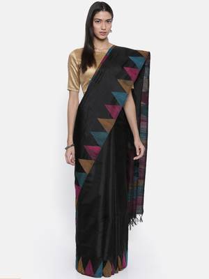 CLASSICATE from the house of The Chennai Silks Women's Black Pure Kanchipuram Soft Silk Saree With Blouse 1