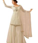 OFF-WHITE EMBROIDERED NET SEMI STITCHED SALWAR with dupatta 