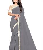 Grey plain georgette saree with blouse