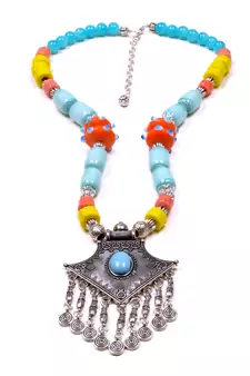 Designer Necklace With German Silver Pendant And Mix Ornaments And Beads Ppbj264