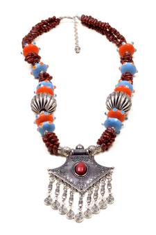 Designer Necklace With German Silver Pendant And Mix Ornaments And Beads Ppbj270