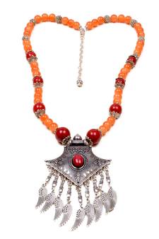 Designer Necklace With German Silver Pendant And Mix Ornaments And Beads Ppbj272