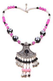 Designer Necklace With German Silver Pendant And Mix Ornaments And Beads Ppbj273