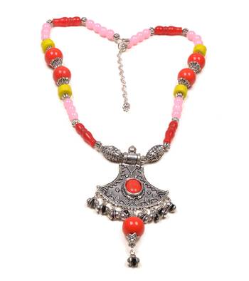 Designer Necklace With German Silver Pendant And Mix Ornaments And Beads Ppbj277 1