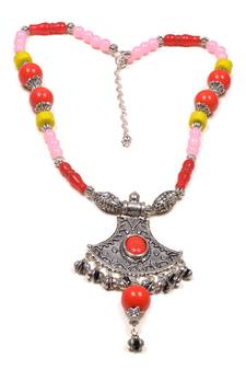 Designer Necklace With German Silver Pendant And Mix Ornaments And Beads Ppbj277