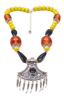 Designer Necklace With German Silver Pendant And Mix Ornaments And Beads Ppbj278