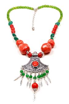 Designer Necklace With German Silver Pendant And Mix Ornaments And Beads Ppbj279