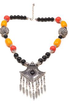 Designer Necklace With German Silver Pendant And Mix Ornaments And Beads Ppbj280