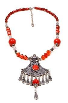 Designer Necklace With German Silver Pendant And Mix Ornaments And Beads Ppbj282