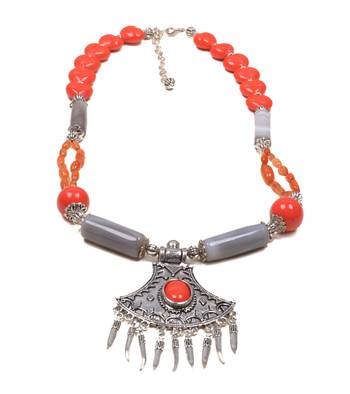 Designer Necklace With German Silver Pendant And Mix Ornaments And Beads Ppbj283 1